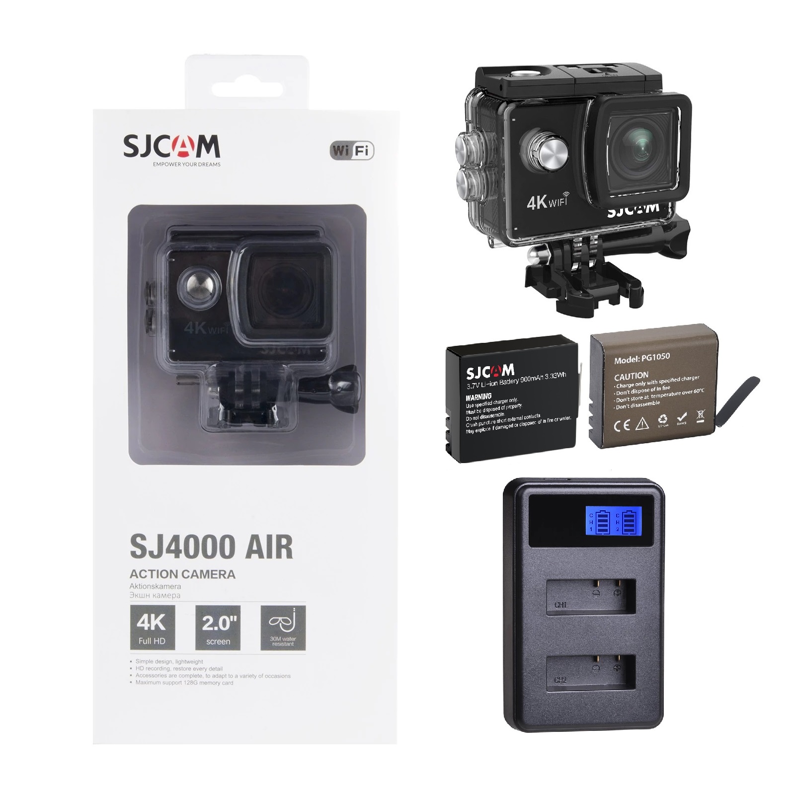 CÁMARA DEPORTIVA SJCAM SJ4000 AIR 4K WIFI +2 BATERIAS + CARGADOR LED