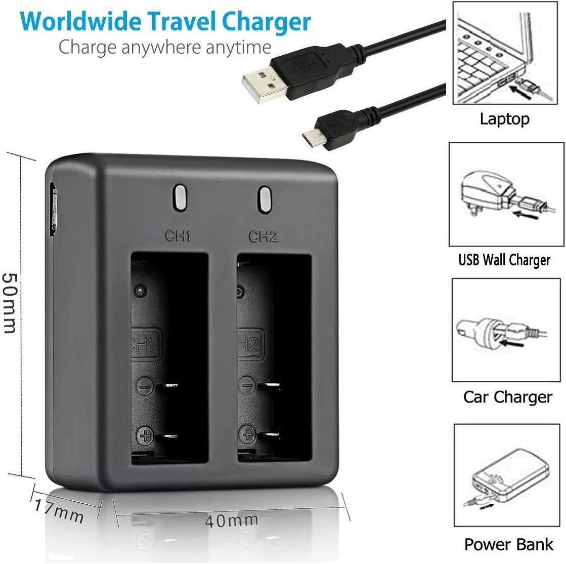 CARGADOR DE BATERÍAS DUAL PARA CÁMARAS DEPORTIVA AX-SJ4000SC - 2