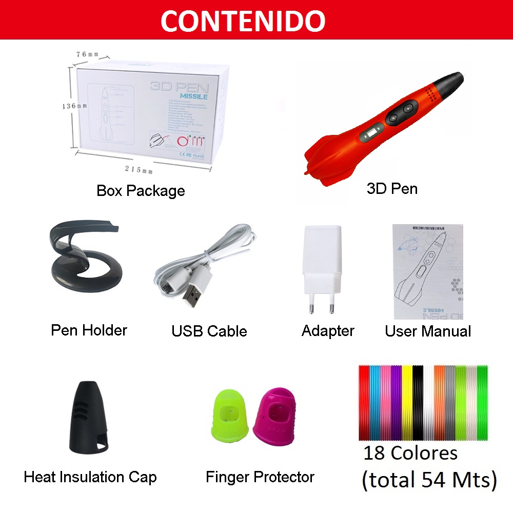 BOLIGRAFO DE IMPRESIÓN 3D MISIL SMAFFOX SMA-2 + 54MTS - ROJO - 5