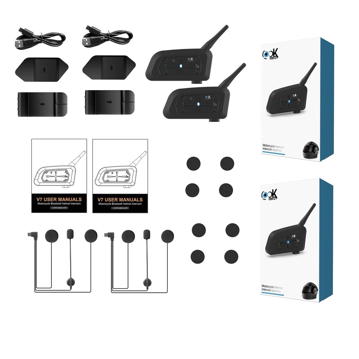 PACK 2 INTERCOMUNICADORES BLUETOOTH PARA MOTICLISMO LOOKEARTH V7 800M - 4
