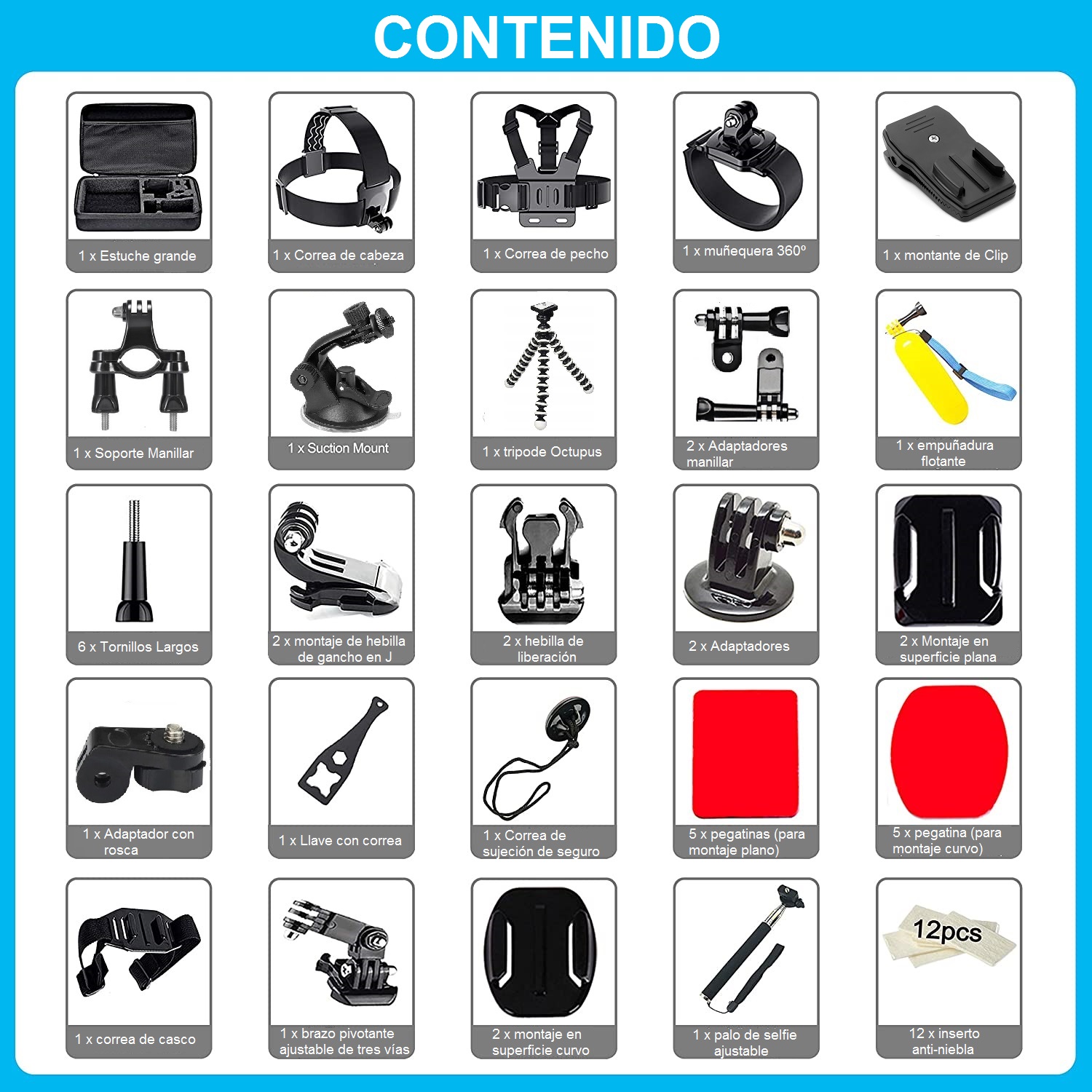 KIT DE ACCESORIOS CASTLETEC PARA CAMARA DEPORTIVA 46 PIEZAS - 6