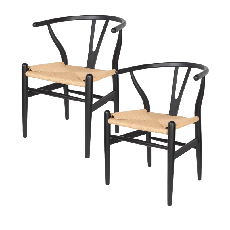 SILLAS CASTLETEC LF9-01 MADERA NEGRO/NATURAL PACK 2 WISHBONE ASIENTO CUERDA - 1