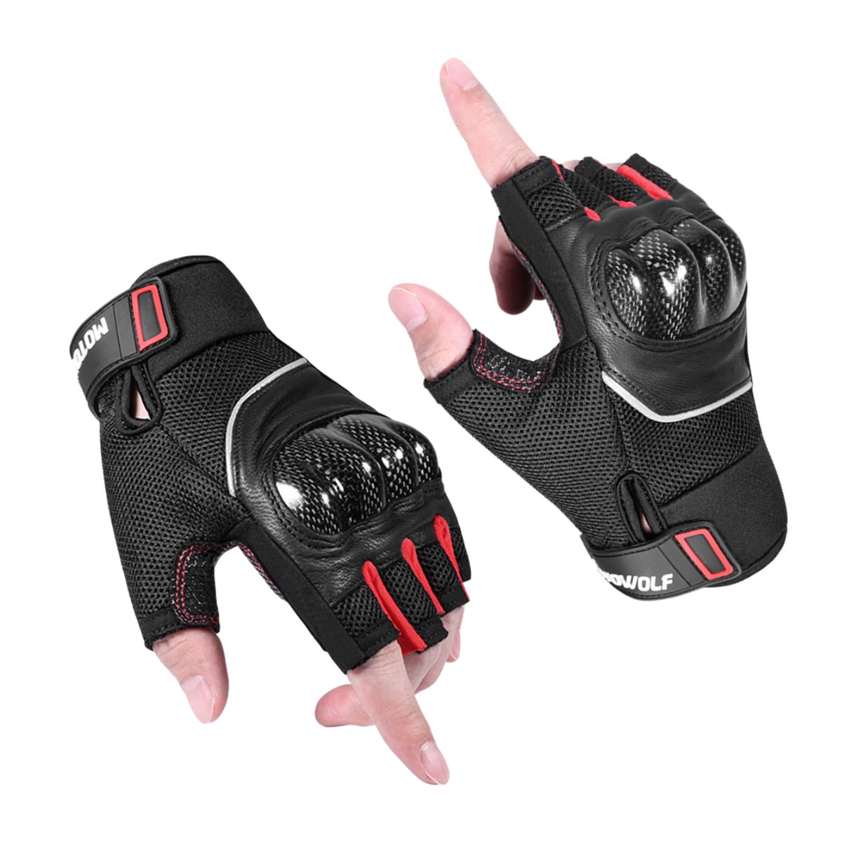 GUANTES MEDIO DEDO PARA MOTO MOTOWOLF 0327 - ROJO - 3