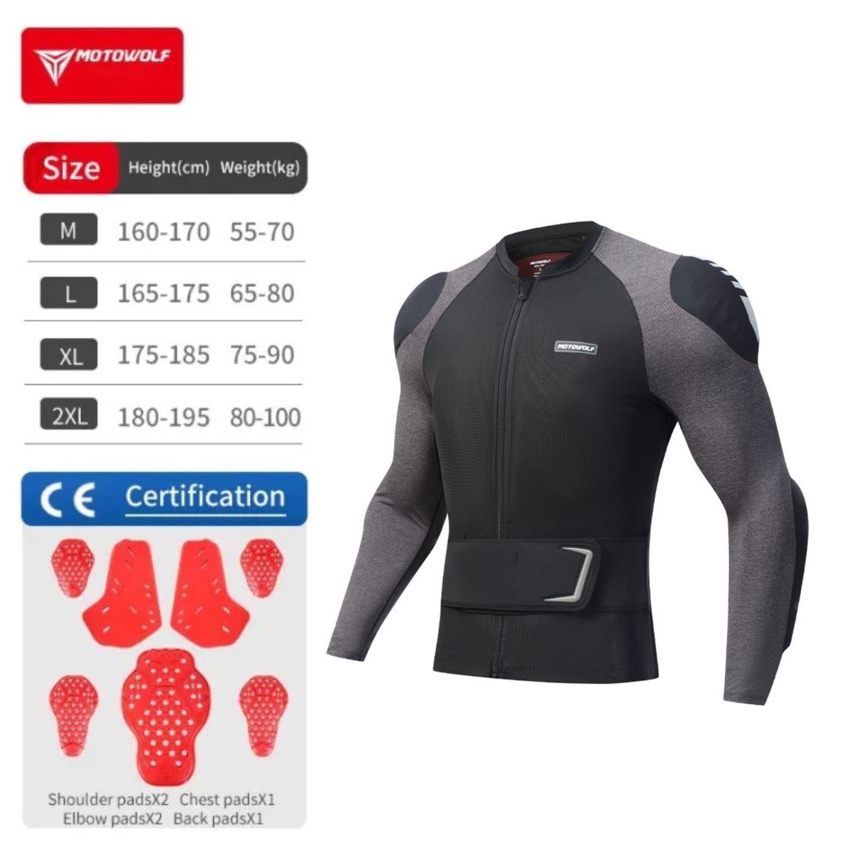 CHAQUETA AJUSTADA ARMADURA PARA MOTOCICLISMO MOTOWOLF 1031B-GY - 6