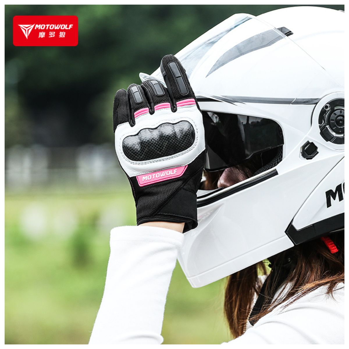 GUANTES DE MUJER PARA MOTOCICLISMO MOTOWOLF 0330 - ROSA - 7