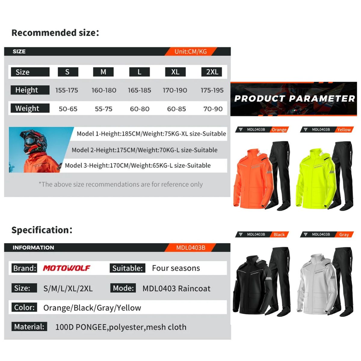 TRAJE IMPERMEABLE PARA MOTO Y CICLISMO MOTOWOLF 0403B-OG - 6