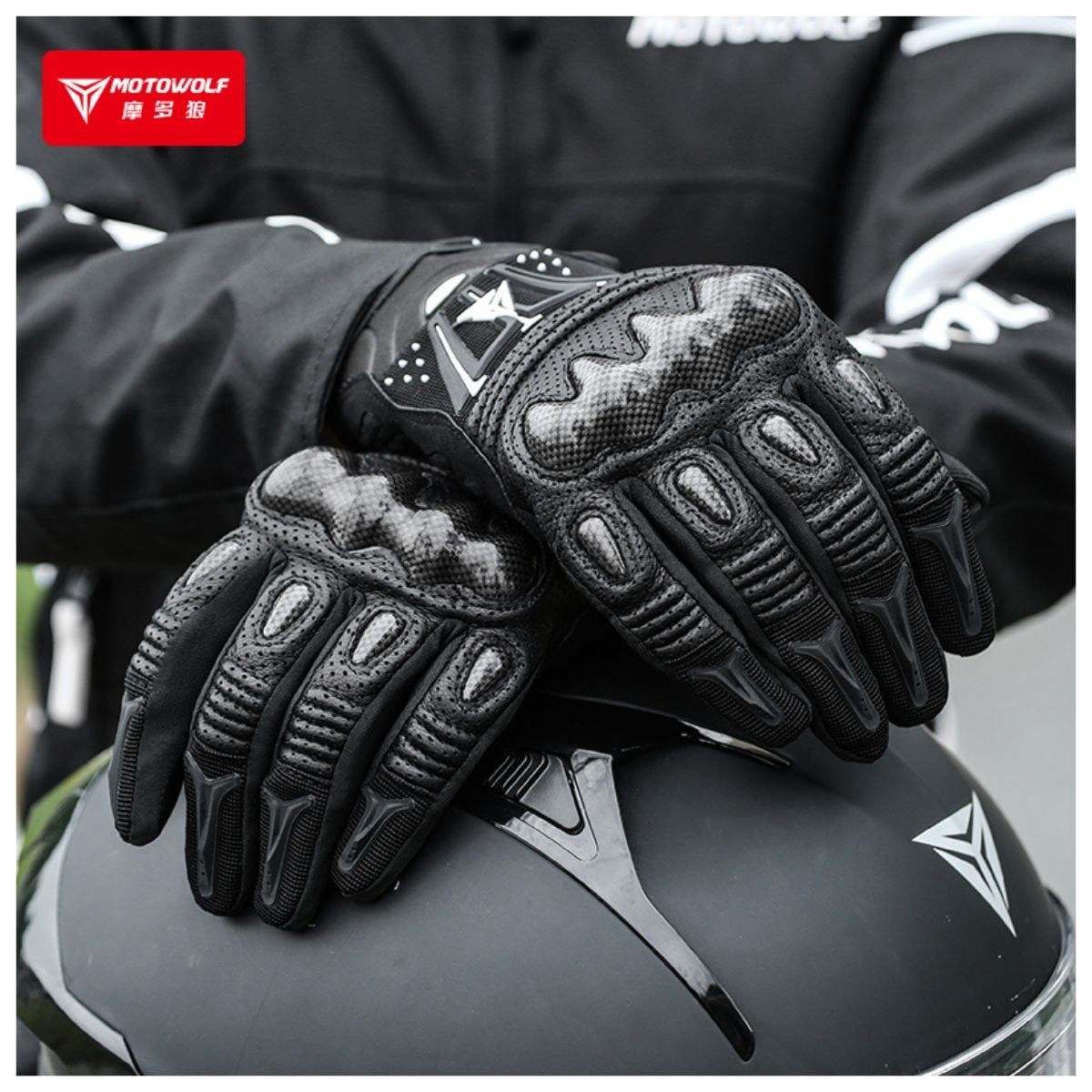 GUANTES DE PARA MOTOCICLISMO MOTOWOLF 0304 - NEGRO - 5