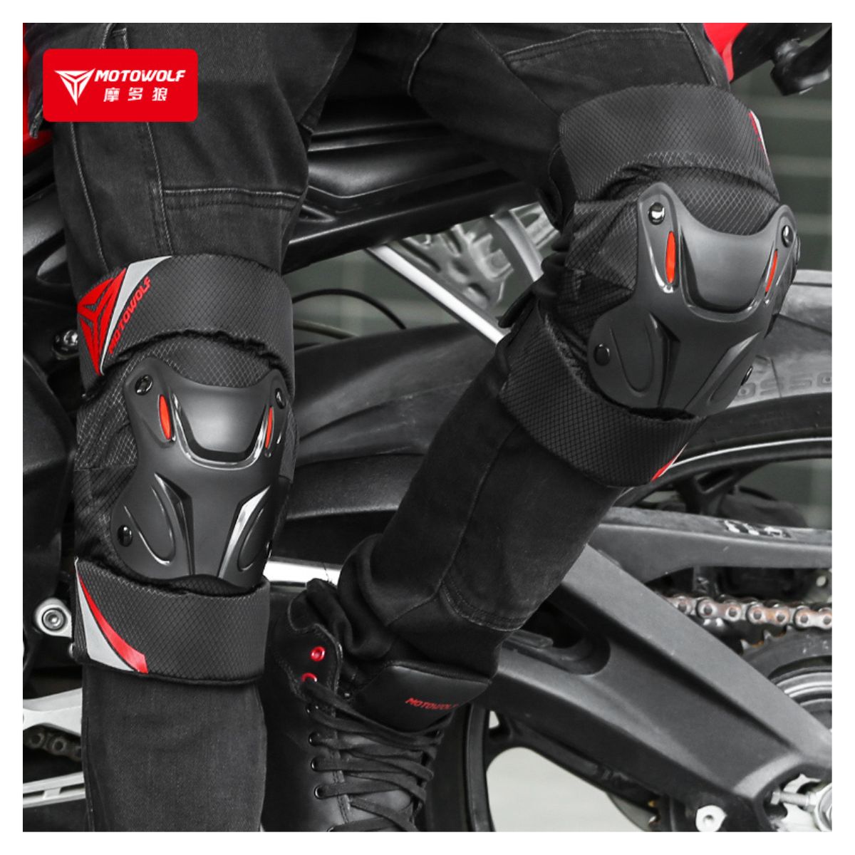 RODILLERAS CORTAS PARA MOTOCICLISMO MOTOWOLF 1010 BLAK-RED - 6