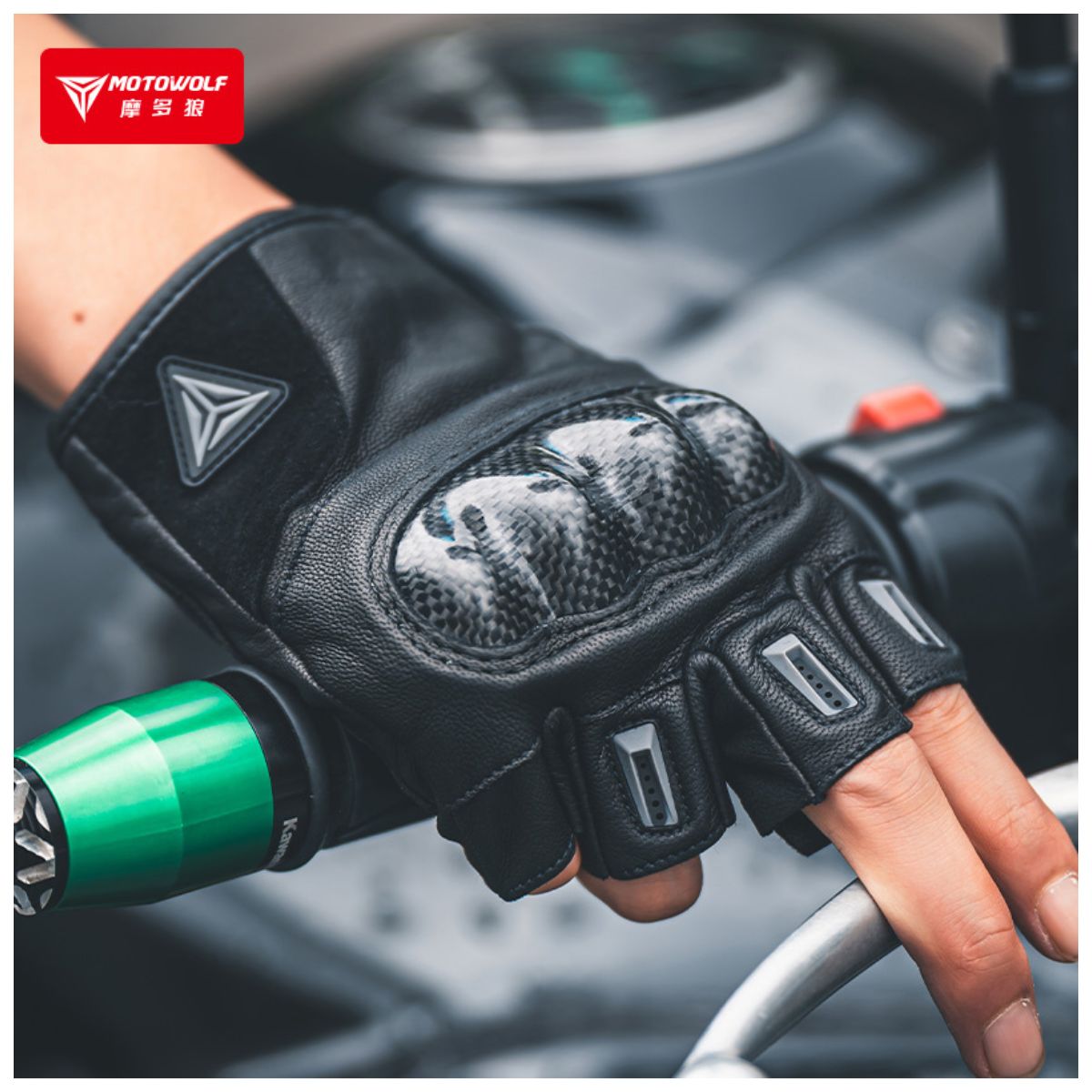 GUANTES MEDIO DEDO PARA MOTO MOTOWOLF 0331 - NEGRO - 6