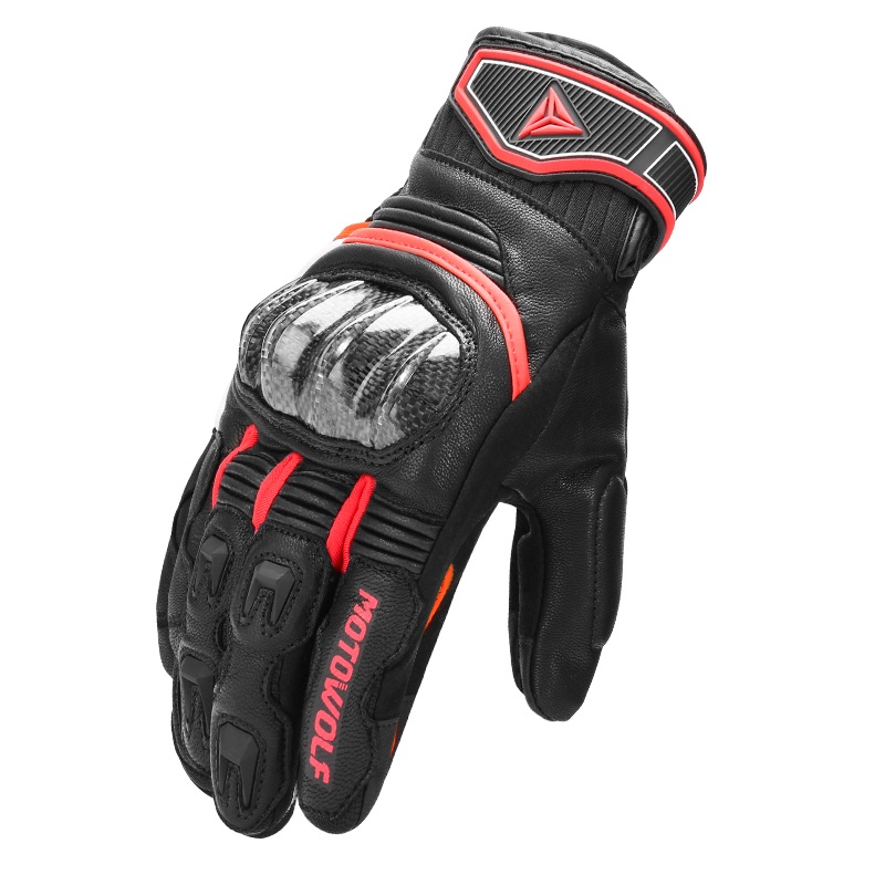 GUANTES DE CUERO PARA MOTO MOTOWOLF 0335 - ROJO - 3
