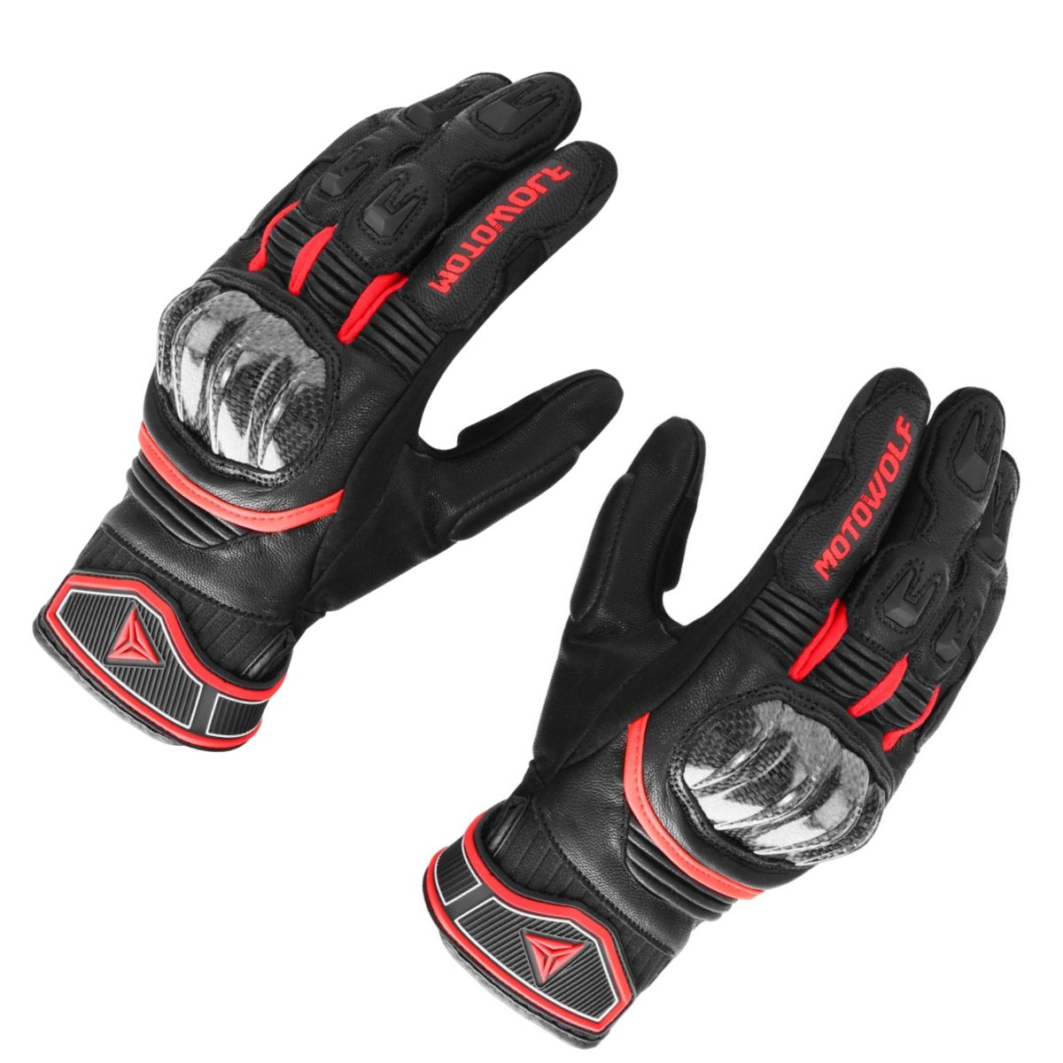GUANTES DE CUERO PARA MOTO MOTOWOLF 0335 - ROJO - 5