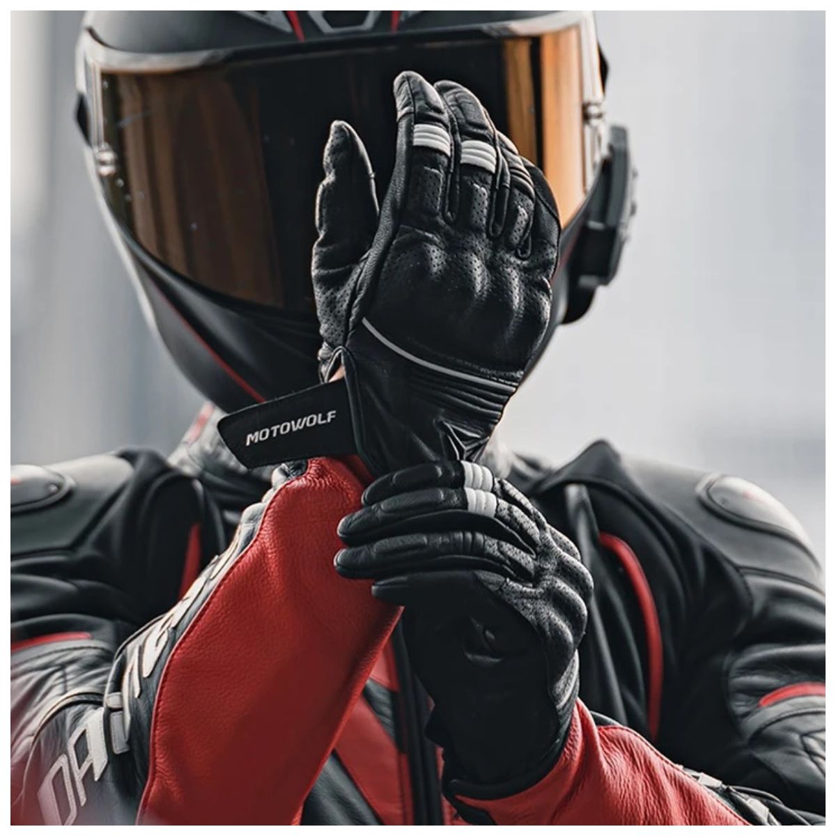 GUANTES PARA MOTOCICLISMO DE CUERO PERFORADO MOTOWOLF MDL0329 - NEGRO - 4
