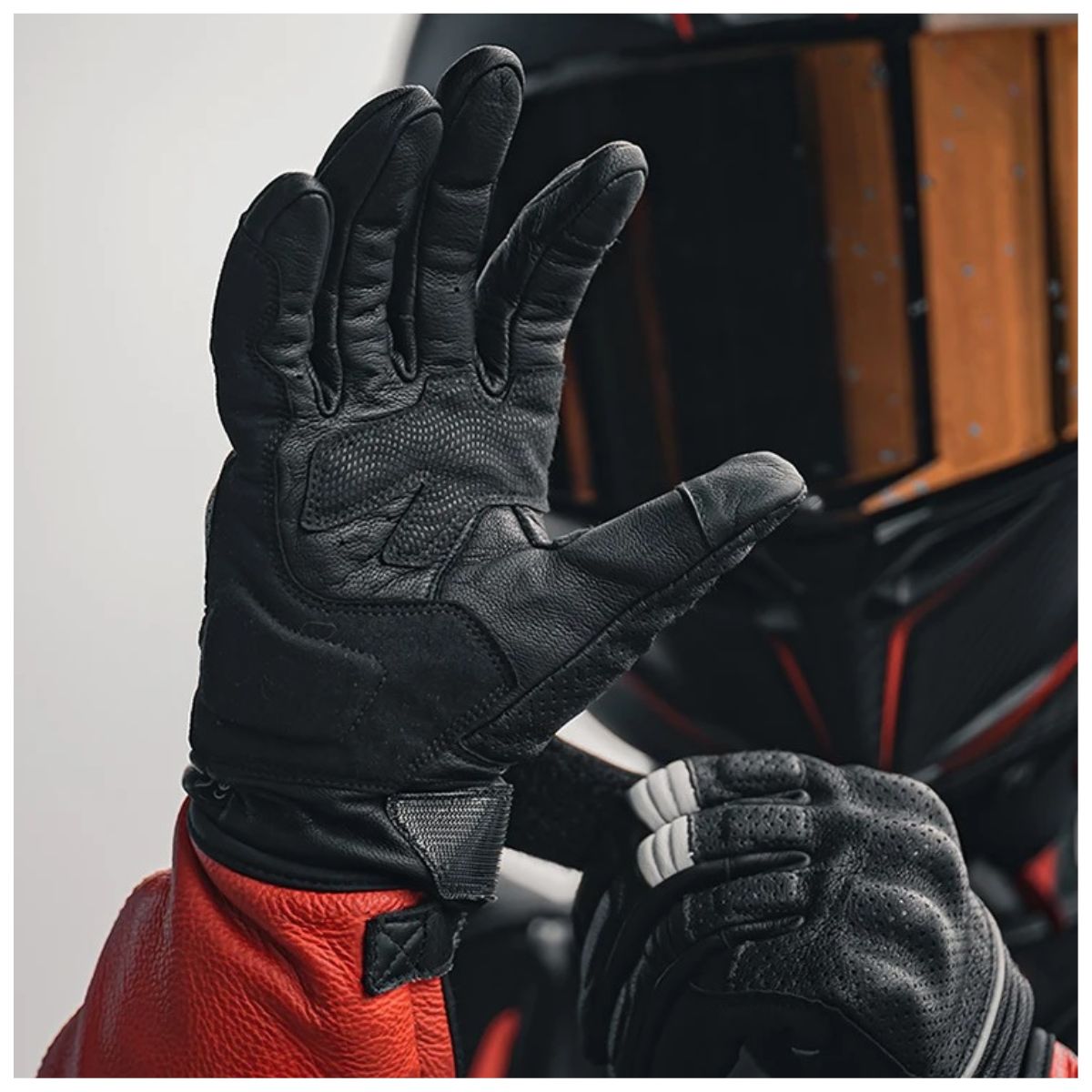 GUANTES PARA MOTOCICLISMO DE CUERO PERFORADO MOTOWOLF MDL0329 - NEGRO - 5