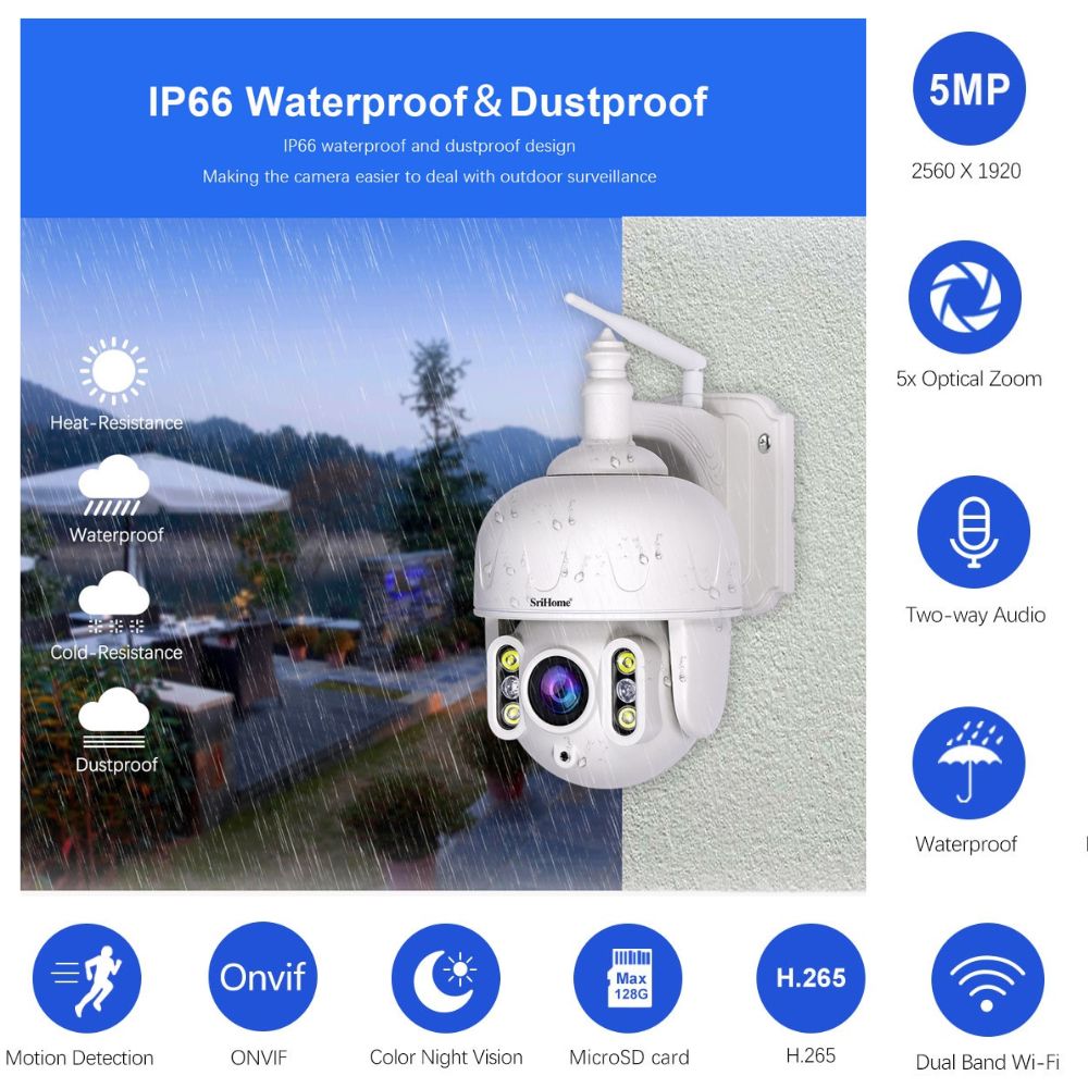CÁMARA SRIHOME IP SH028D WIFI EXTERIOR 5X ZOOM, 5MP 1920P, WIFI 5G H.265 - 3