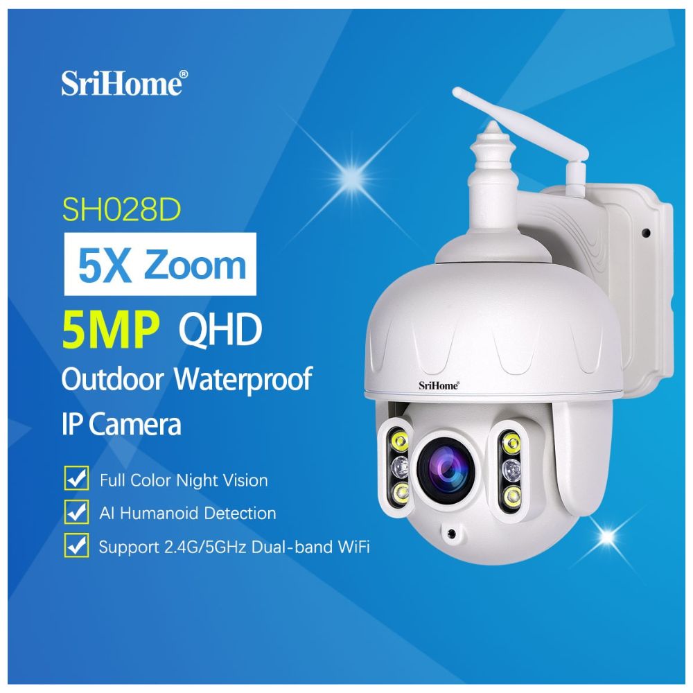 CÁMARA SRIHOME IP SH028D WIFI EXTERIOR 5X ZOOM, 5MP 1920P, WIFI 5G H.265 - 4