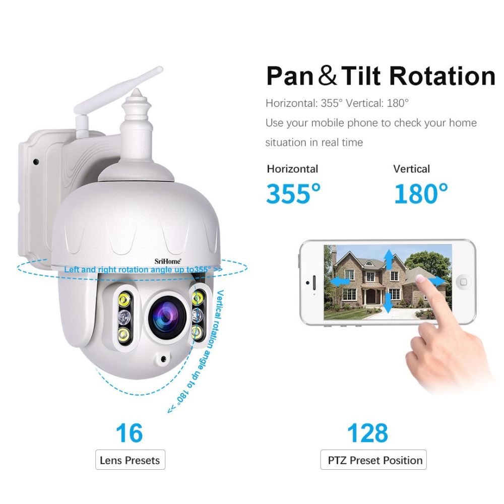 CÁMARA SRIHOME IP SH028D WIFI EXTERIOR 5X ZOOM, 5MP 1920P, WIFI 5G H.265 - 5
