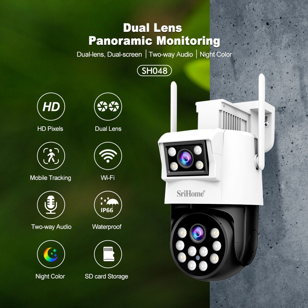 CÁMARA IP SRIHOME SH048 DOBLE LENTE 2MP + 2MP 1080P IP66 - 6