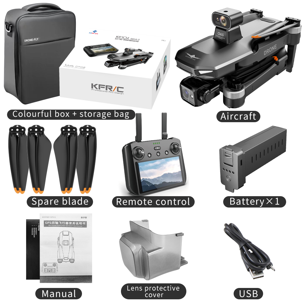 DRONE CASTLETEC KF104 MAX2 CON PANTALLA EVASIÓN OBSTÁCULOS GIMBAL GPS WIFI 5G 4K 6KM 3900MAH - 8