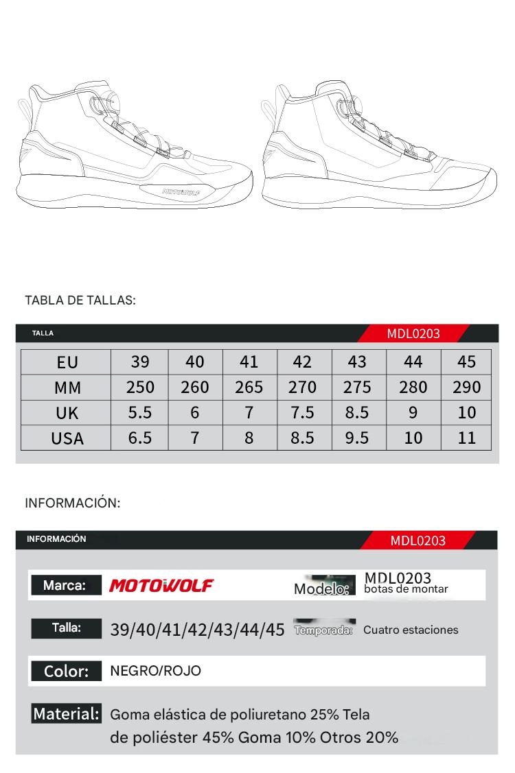 BOTAS DE MOTO MOTOWOLF MDL0203 ANTIDESLIZANTES EN COLOR ROJO - 5