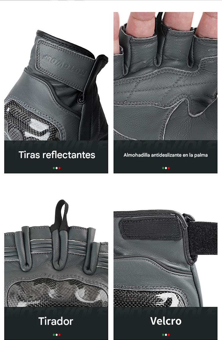 GUANTES DE MEDIO DEDO DE CUERO PARA MOTOCILCIMO MOTOWOLF 0334B - 2