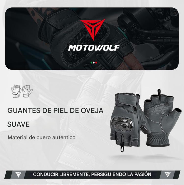 GUANTES DE MEDIO DEDO DE CUERO PARA MOTOCILCIMO MOTOWOLF 0334B - 3