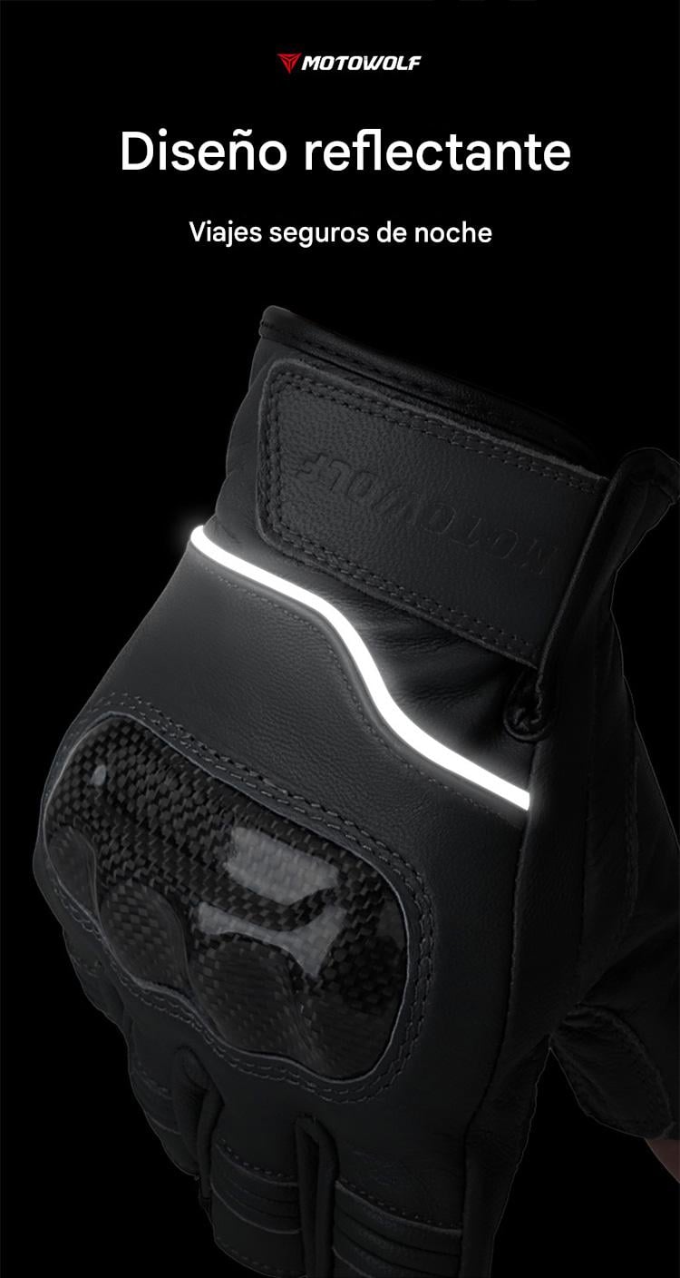 GUANTES DE MEDIO DEDO DE CUERO PARA MOTOCILCIMO MOTOWOLF 0334B - 4