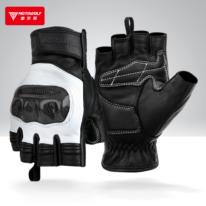 GUANTES DE MEDIO DEDO DE CUERO PARA MOTOCILCIMO MOTOWOLF 0334B - 8