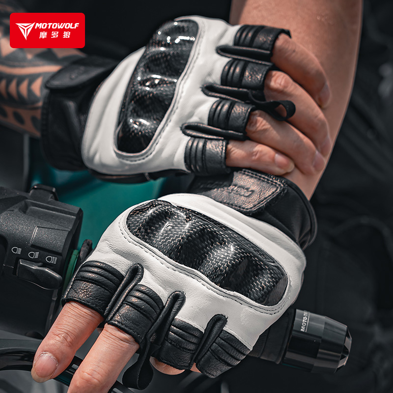 GUANTES DE MEDIO DEDO DE CUERO PARA MOTOCILCIMO MOTOWOLF 0334B - 9