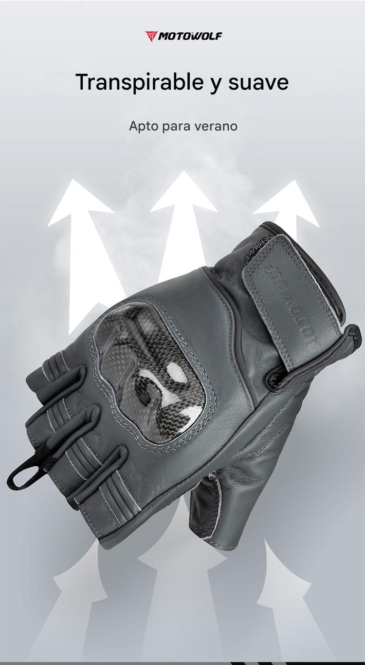 GUANTES DE MEDIO DEDO DE CUERO PARA MOTOCILCIMO MOTOWOLF 0334B - 11