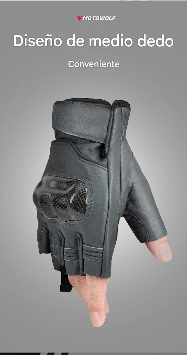 GUANTES DE MEDIO DEDO DE CUERO PARA MOTOCILCIMO MOTOWOLF 0334B - 12
