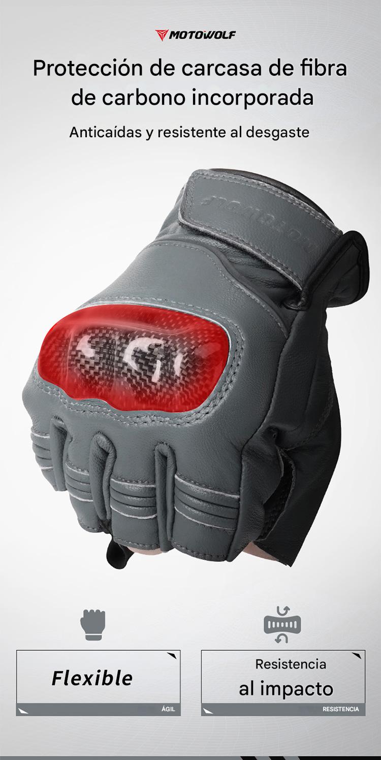 GUANTES DE MEDIO DEDO DE CUERO PARA MOTOCILCIMO MOTOWOLF 0334B - 13