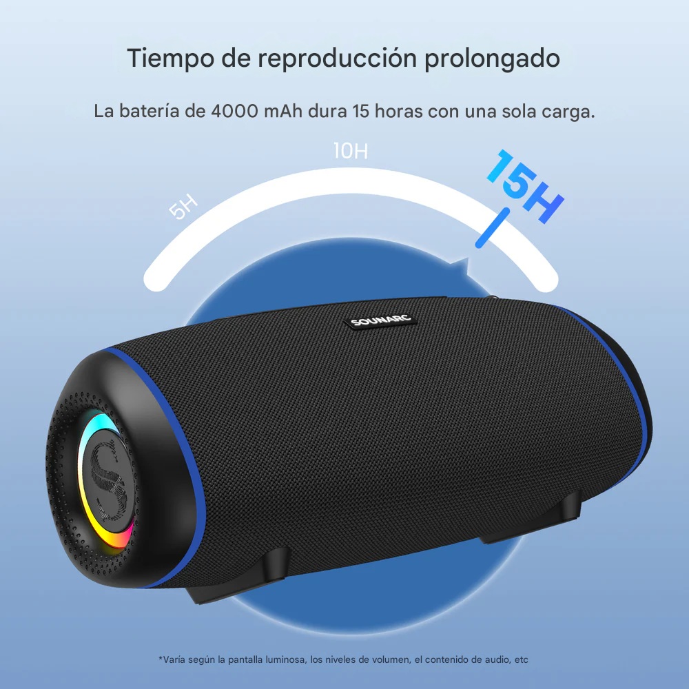 PARLANTE DE EXTERIOR BLUETOOTH 5.3, 40 W, IPX6, RGB, TWS, 15 H, SOUNARC R1 - 10