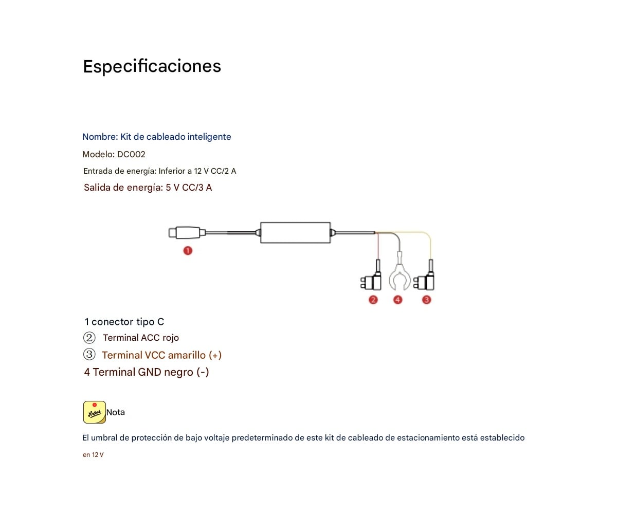DDPAI DC002 KIT DE CABLEADO INTELIGENTE PARA  Z50 PRO, Z60, Z60 PRO, MINI2X, N2 - 4
