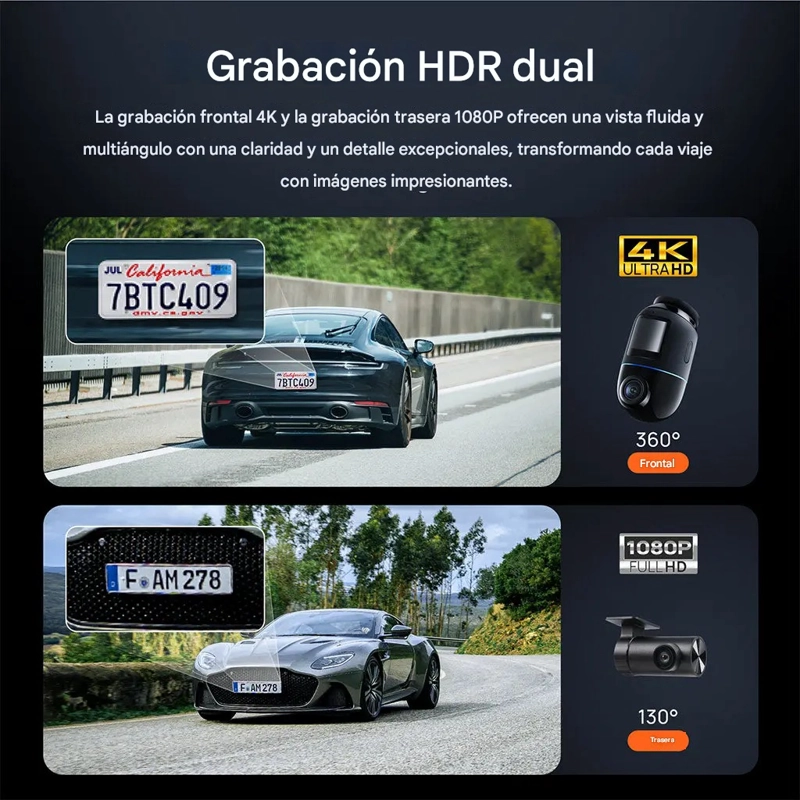 SET CAMARA PARA VEHICULO FRONTAL 360° 4K HDR 60FPS TRASERA 1080P 70MAI X800-2 + KIT UP03 - 11