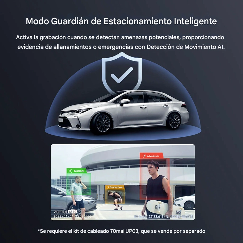 CAMARA PARA VEHICULO 4K HDR GPS ADAS WIFI VN 70MAI A810 + KIT UP04 - 2