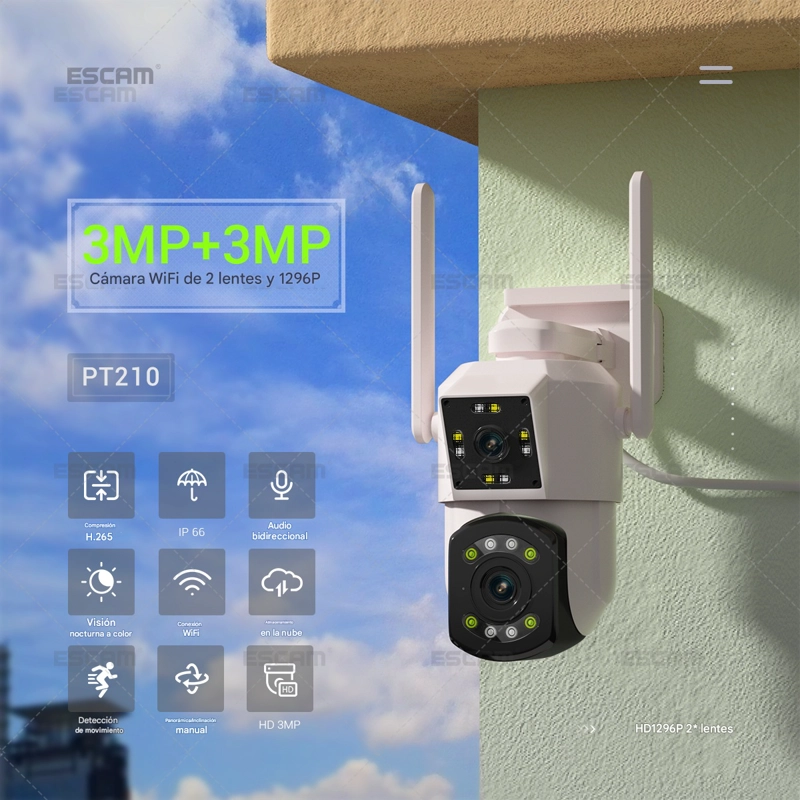 CAMARA WI FI PTZ 355°/90° DUAL 3 MP 1296P DETECCION DE PERSONAS VISION NOCTURNA ESCAM PT210 - 5