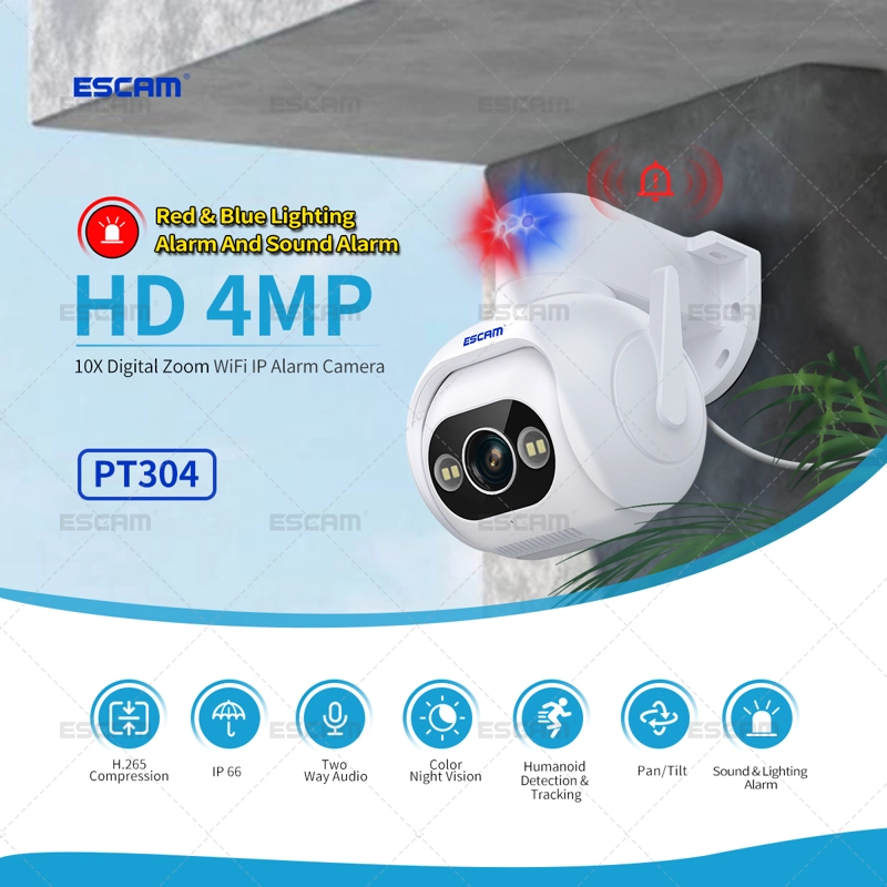 CAMARA DE EXTERIOR IP WIFI 4MP 1440P VISION NOCTURNA DUAL H.265 IP66 ESCAM PT304 - 6