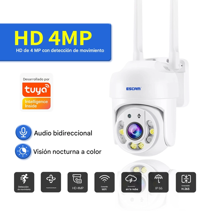 CAMARA DE EXTERIOR WI-FI 4MP 1440P PTZ VISION NOCTURNA DUAL ESCAM TY114 - 5