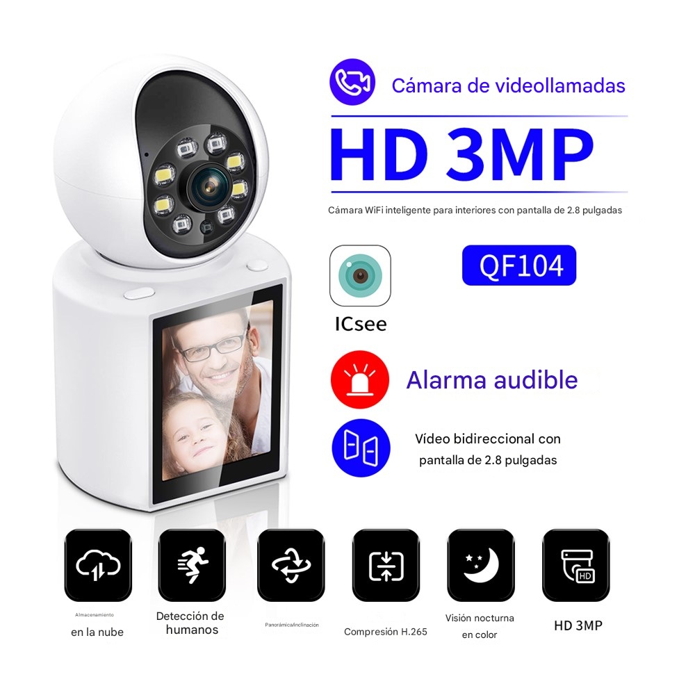 CAMARA DE INTERIOR IP WIFI 3 MP PANTALLA 2,8' VISION NOCTURNA DUAL ESCAM QF104 - 8