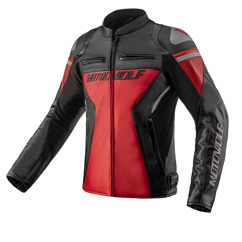 CHAQUETA DE CUERO CLASICA PARA MOTOCICLETA PROTECCIONES CE1 MOTOWOLF JM2 - 1