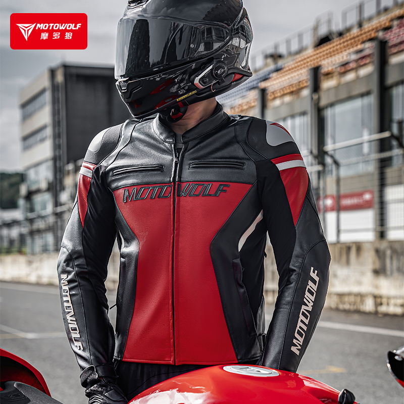 CHAQUETA DE CUERO CLASICA PARA MOTOCICLETA PROTECCIONES CE1 MOTOWOLF JM2 - 4