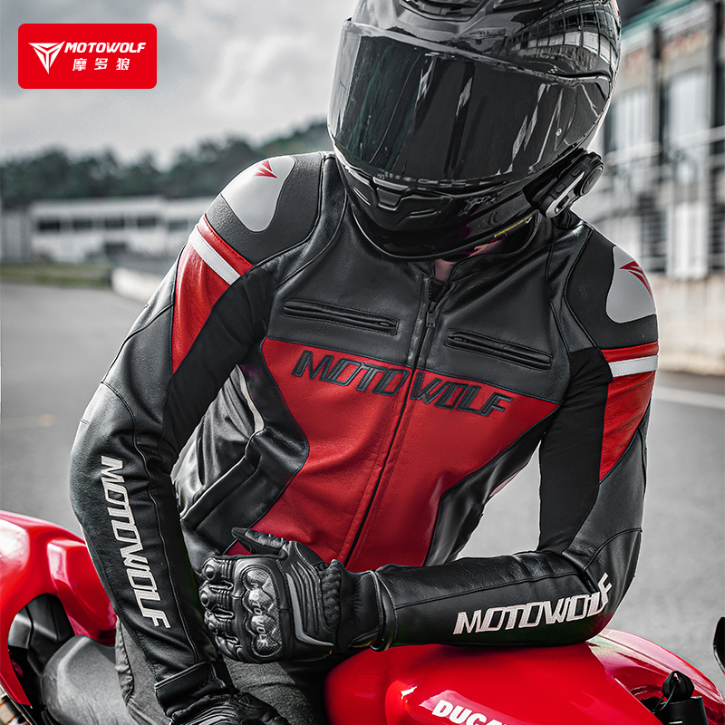 CHAQUETA DE CUERO CLASICA PARA MOTOCICLETA PROTECCIONES CE1 MOTOWOLF JM2 - 5