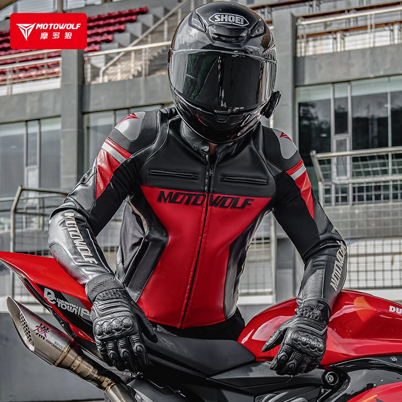 CHAQUETA DE CUERO CLASICA PARA MOTOCICLETA PROTECCIONES CE1 MOTOWOLF JM2 - 6