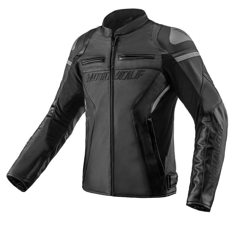 CHAQUETA DE CUERO CLASICA PARA MOTOCICLETA MOTOWOLF JM2 - 1