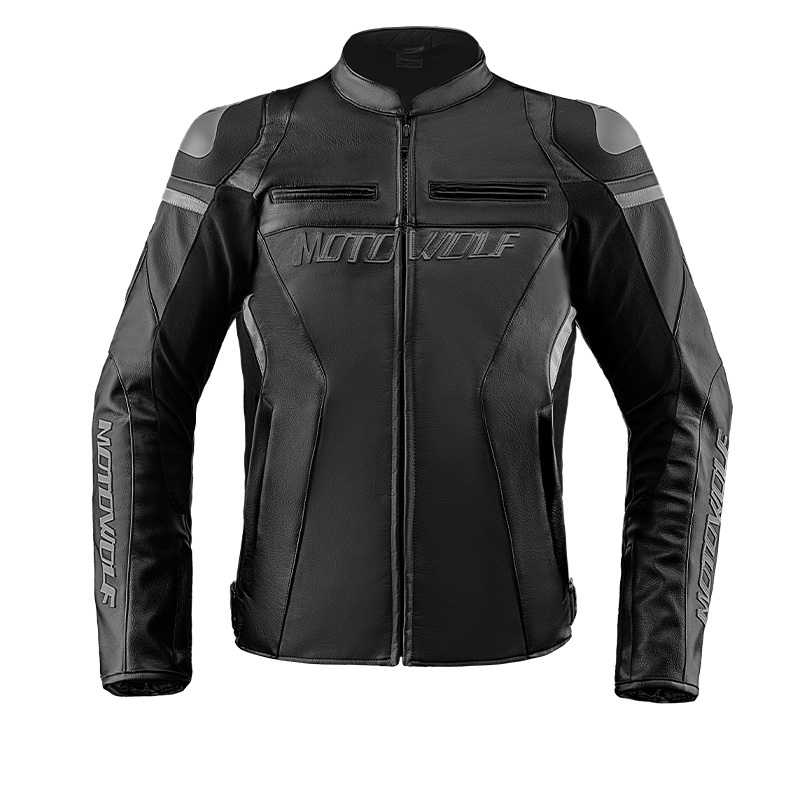 CHAQUETA DE CUERO CLASICA PARA MOTOCICLETA MOTOWOLF JM2 - 2