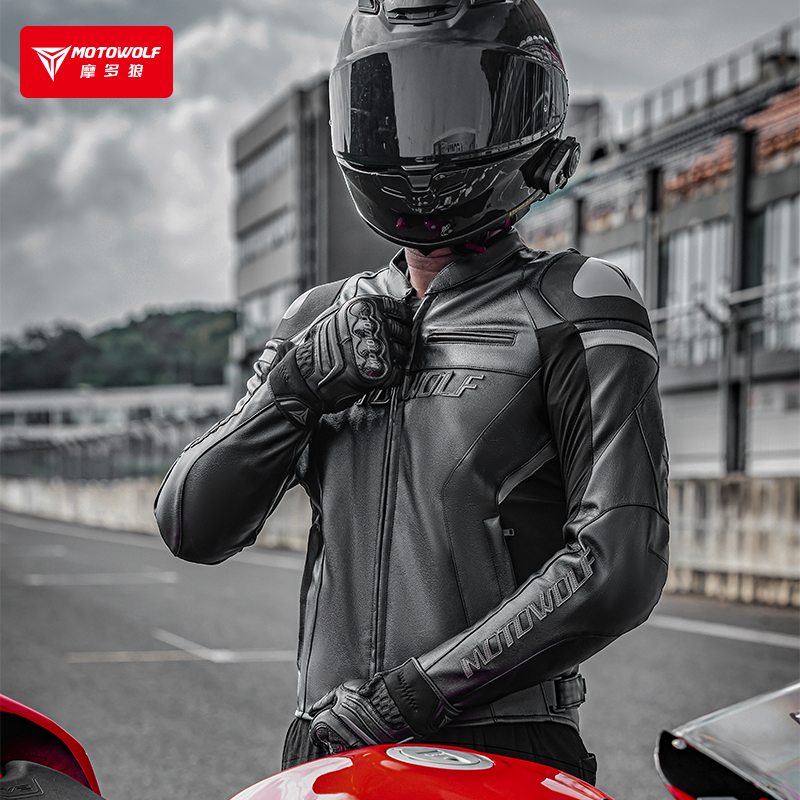CHAQUETA DE CUERO CLASICA PARA MOTOCICLETA MOTOWOLF JM2 - 4