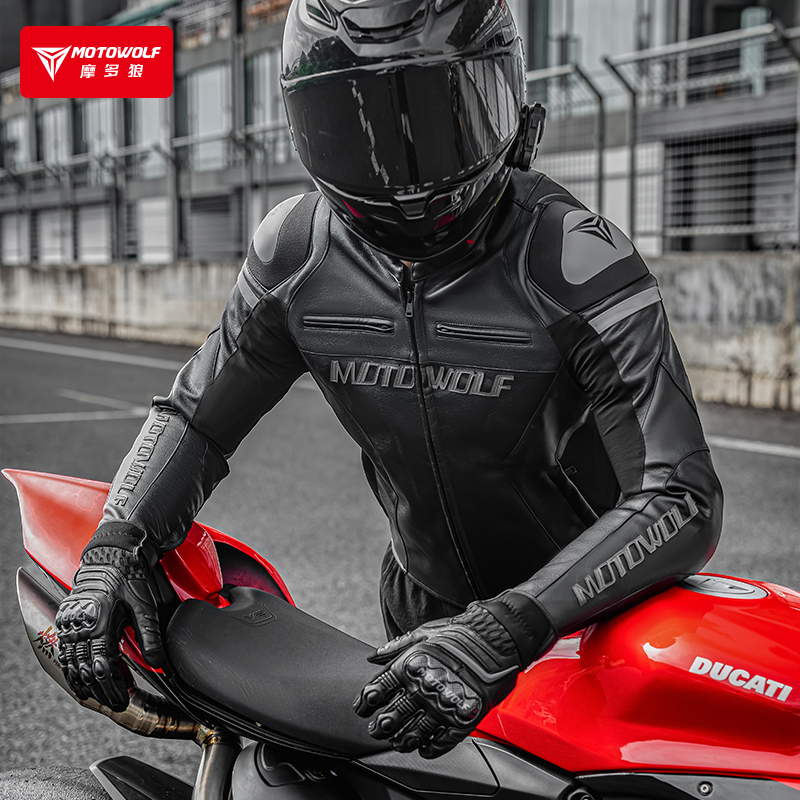 CHAQUETA DE CUERO CLASICA PARA MOTOCICLETA MOTOWOLF JM2 - 6