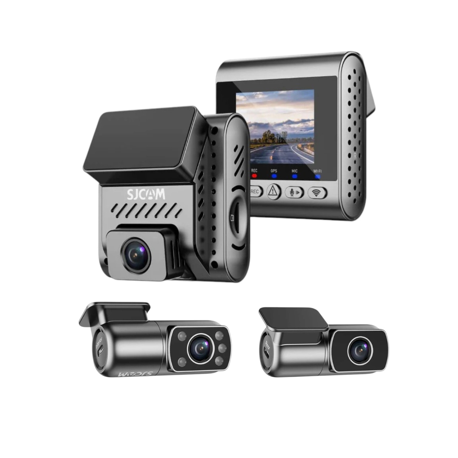 SET TRIPLE CAMARA PARA VEHICULO FRONTAL 4K TRASERA INTERIOR 1080P SJCAM M60-3CH - 3