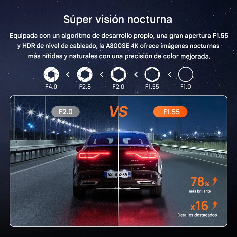 CAMARA PARA VEHICULO FRONTAL 4K HDR GPS ADAS NIGHTVIS WIFI 70MAI A800SE - 6