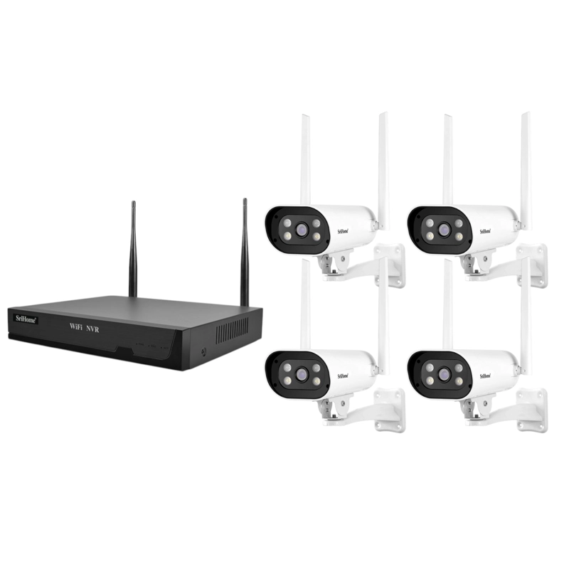 KIT WIFI SRIHOME NVS001 4 CAMARAS IPC037 1080P CON AUDIO Y VISION NOCTURNA A COLOR - 2